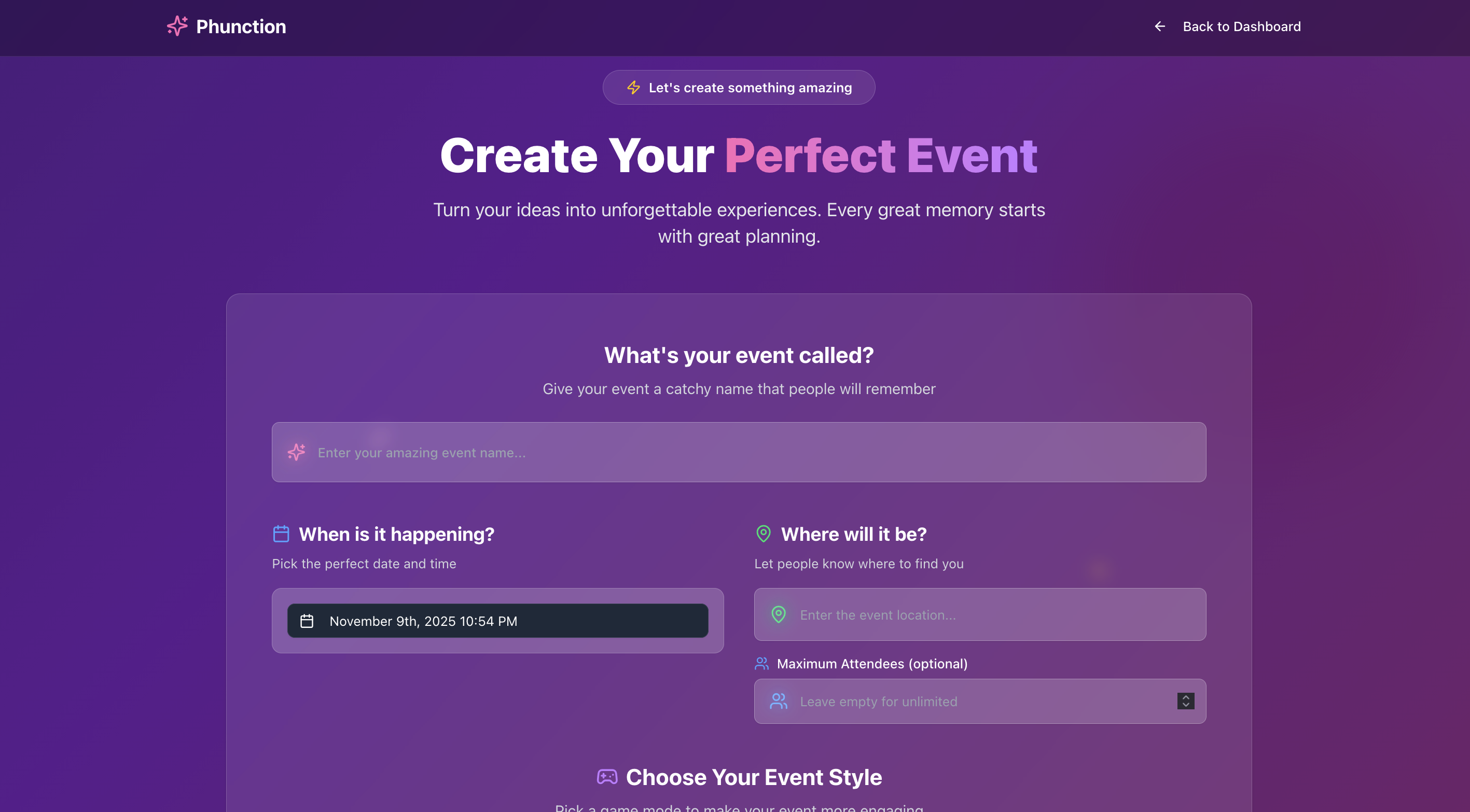 Screenshot of phunction creation screen